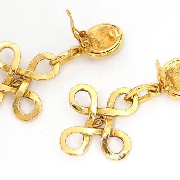 CHANEL CC Logos Cross Dangle Earrings Gold Tone 93P Auth #38824 - Picture 4 of 5